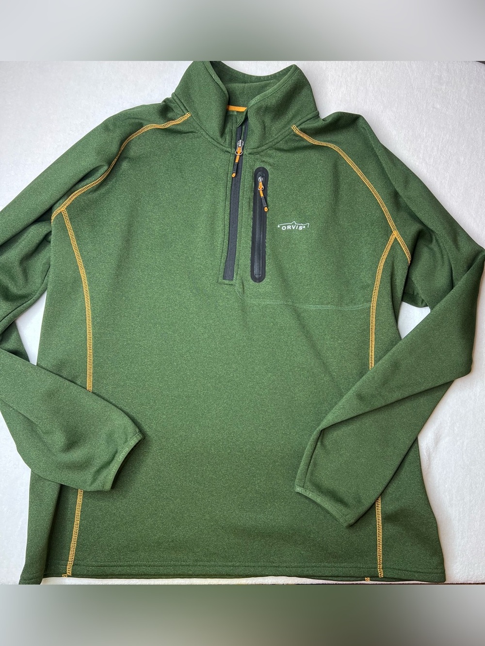 Orvis Men’s XL Technical Fleece 1/4 Zip Pullover Green Orange Fishing